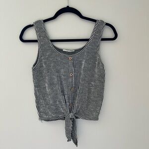 Black and White Stripes Tank Top w Tie